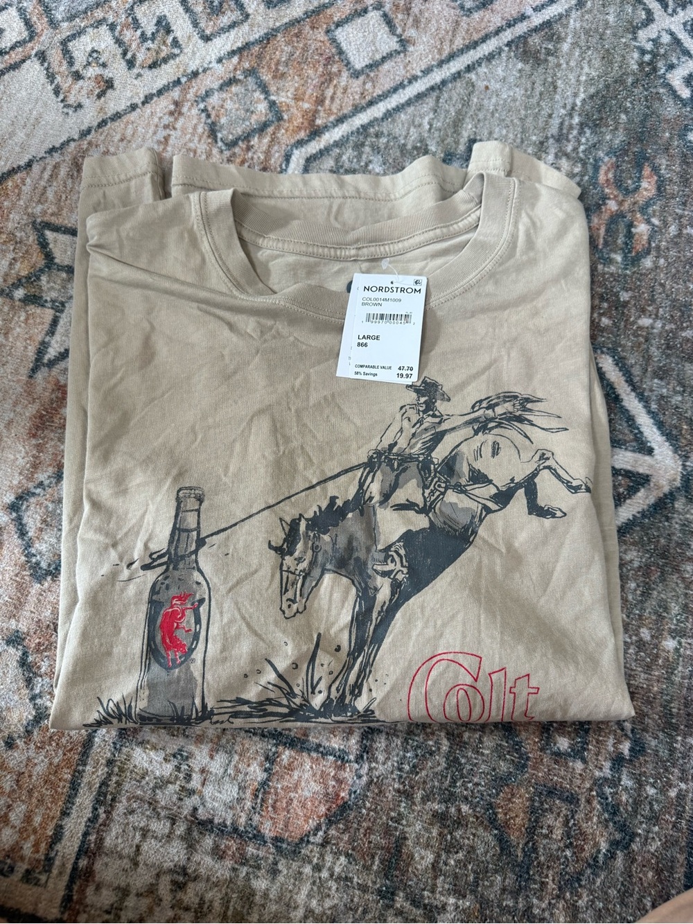 Nordstrom Tan Graphic Colt Tee with Black and Red Print